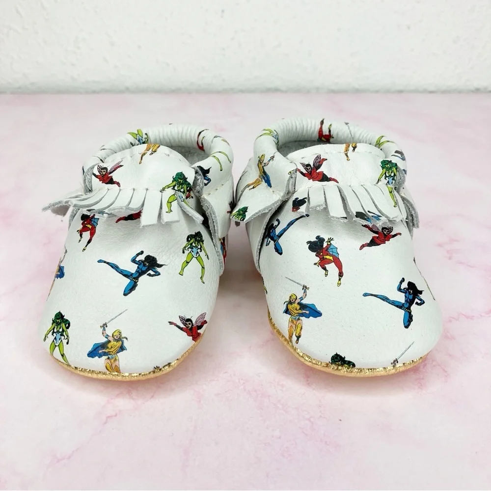 Freshly Picked baby shoes Women of Marvel white & gold leather moccasin 1 infant